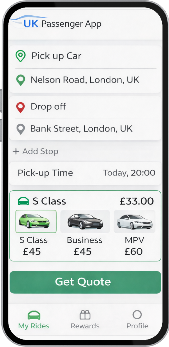 UK Passenger App Screen Left
